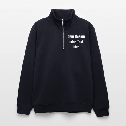 Pullover mit Zip-Kragen für Sie und Ihn (Unisex) - personalisierbare Vorder- und Rückseite - Dunkelnavy