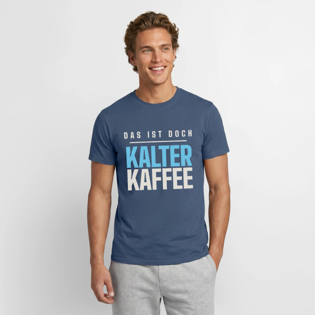 Das ist doch kalter Kaffee. Plakat-Motiv Motiv-T-Shirt für Männer, Farbe Dunkles Denimblau, Model