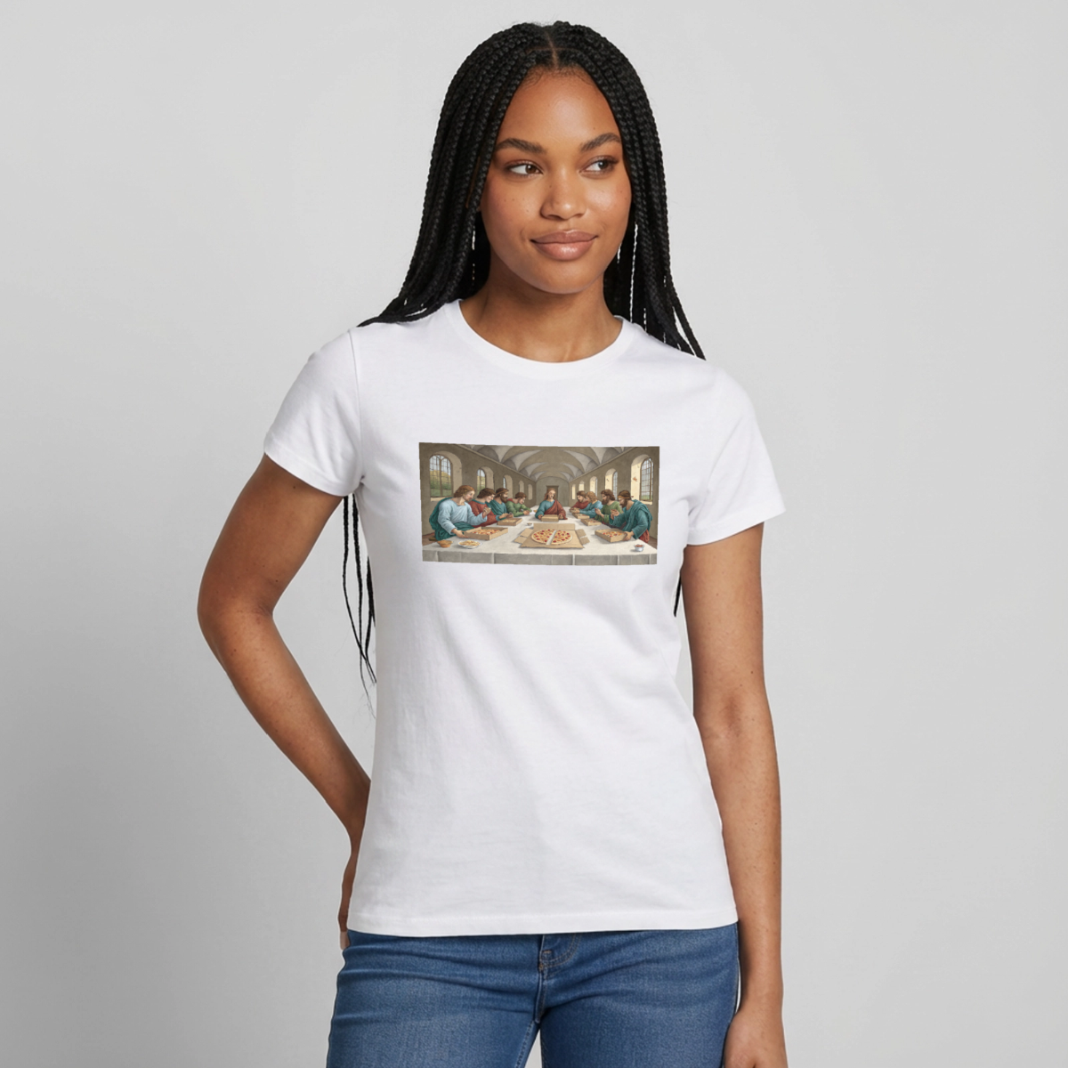 Das Teamevent. Renaissance-Motiv Motiv-T-Shirt für Frauen, Farbe Weiß, Model