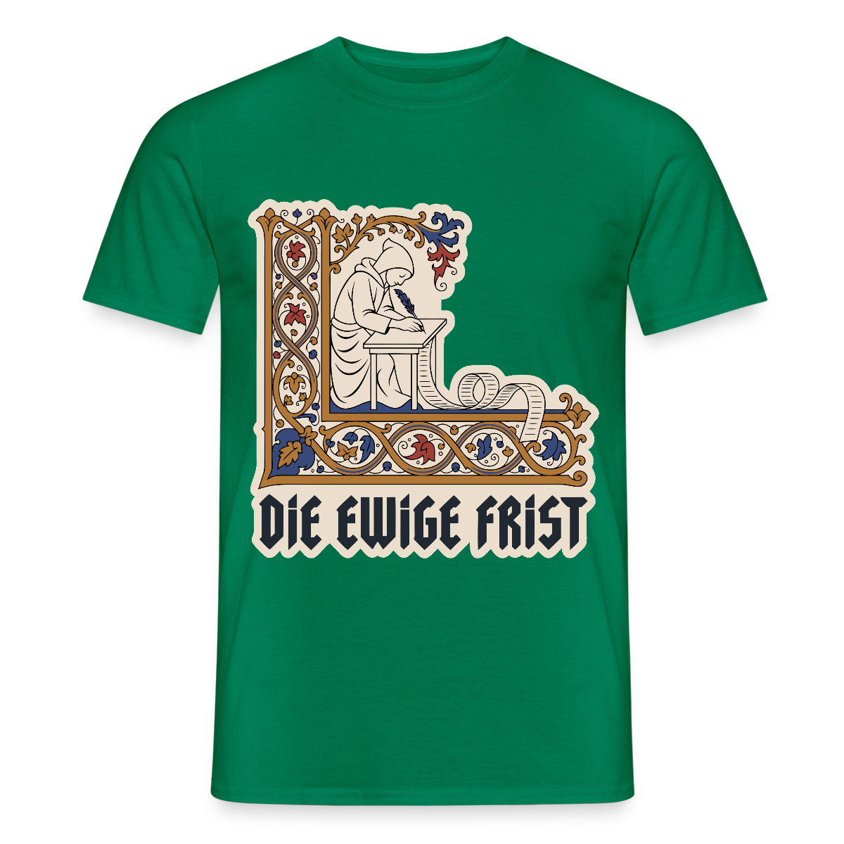 "Die ewige Frist. Buchmalerei-Motiv" Motiv-T-Shirt für Männer, Farbe Kelly Green