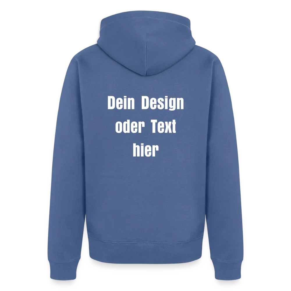 Männer Premium Kapuzenjacke - personalisierbare Vorder- und Rückseite - Taubenblau
