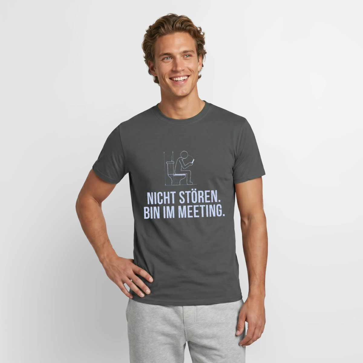 Nicht stören. Bin im Meeting. Motiv-T-Shirt für Männer, Farbe Anthrazit, Model