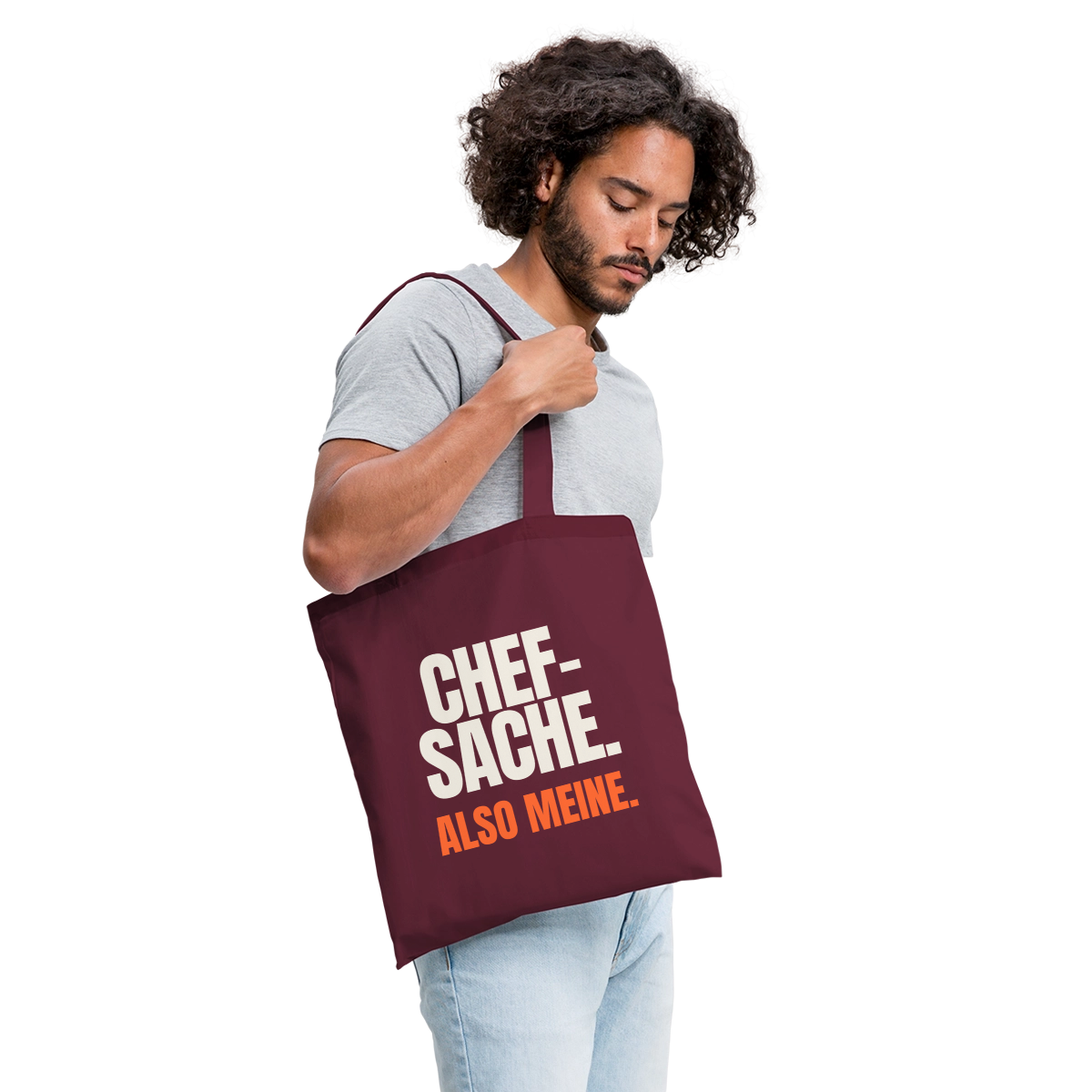 "Chefsache. Also meine." Stoffbeutel, Farbe Burgunderrot