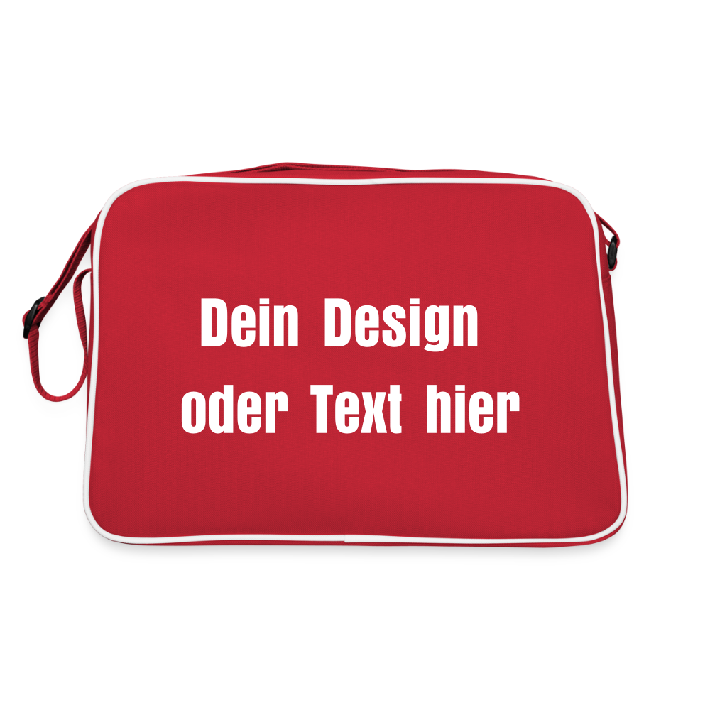 Retro Tasche mit Reißverschluss - personalisierbar - Rot/Weiß