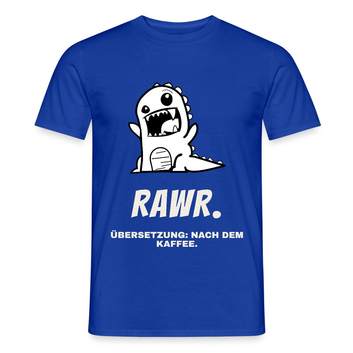 "Rawr. Übersetzung: nach dem Kaffee." Motiv-T-Shirt für Männer, Farbe Dunkelblau