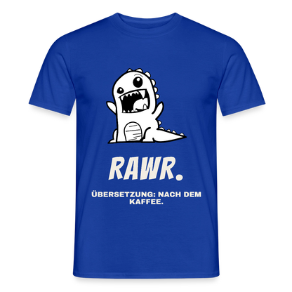 "Rawr. Übersetzung: nach dem Kaffee." Motiv-T-Shirt für Männer, Farbe Dunkelblau