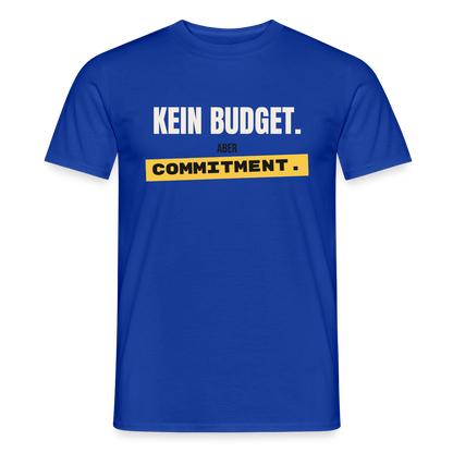 "Kein Budget. Aber Commitment." Motiv-T-Shirt für Männer, Farbe Dunkelblau