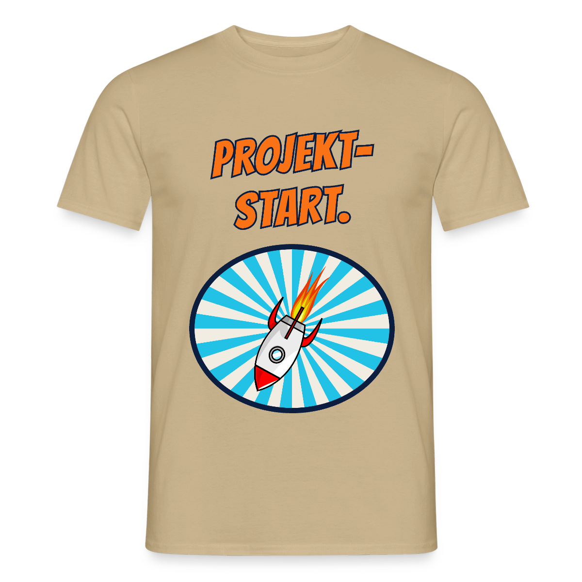 Projektstart. Motiv-T-Shirt für Männer, Farbe Sandbeige