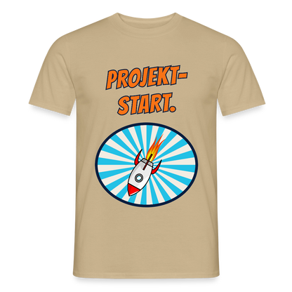 Projektstart. Motiv-T-Shirt für Männer, Farbe Sandbeige