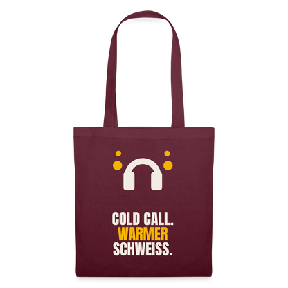 Cold Call. Warmer Schweiß. Stoffbeutel, Farbe Burgunderrot