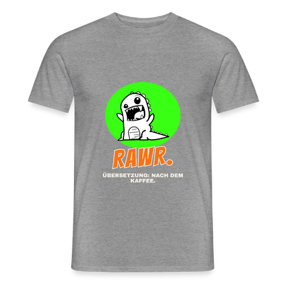 "Rawr. Übersetzung: nach dem Kaffee. Sticker-Motiv" Motiv-T-Shirt für Männer, Farbe Graphit meliert