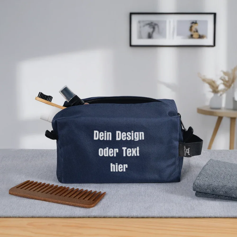 Recycelte Kulturtasche - personalisierbar - Navy