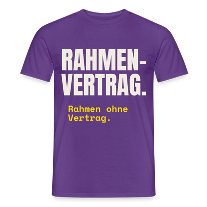 "Rahmenvertrag. Rahmen ohne Vertrag." Motiv-T-Shirt für Männer, Farbe Lila