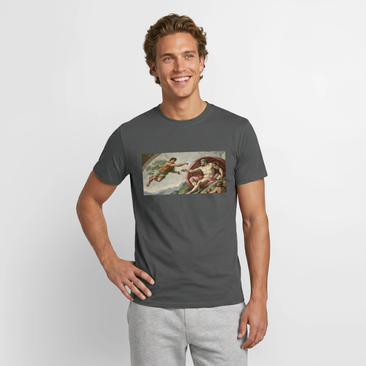 Die Schnittstelle. Renaissance-Motiv Motiv-T-Shirt für Männer, Farbe Anthrazit, Model