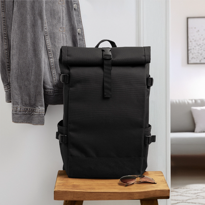 Rolltop Rucksack - personalisierbar - Schwarz