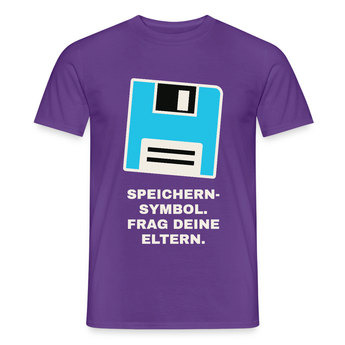 Speichern-Symbol. Frag deine Eltern. Motiv-T-Shirt für Männer, Farbe Lila