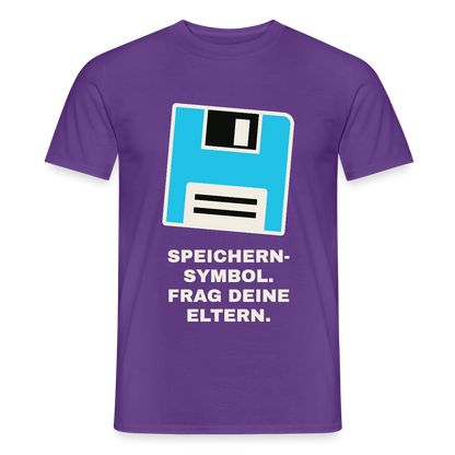 Speichern-Symbol. Frag deine Eltern. Motiv-T-Shirt für Männer, Farbe Lila