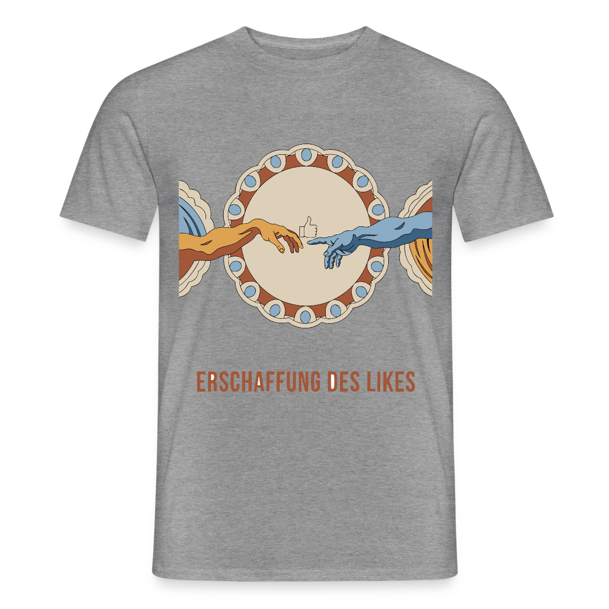 Erschaffung des Likes. Fresko-Motiv Motiv-T-Shirt für Männer, Farbe Graphit meliert