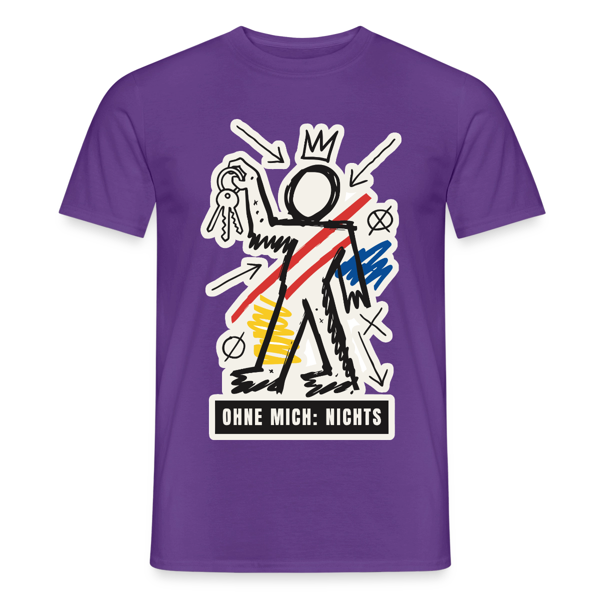 Ohne mich: nichts. Neo-Expressionismus-Motiv Motiv-T-Shirt für Männer, Farbe Lila