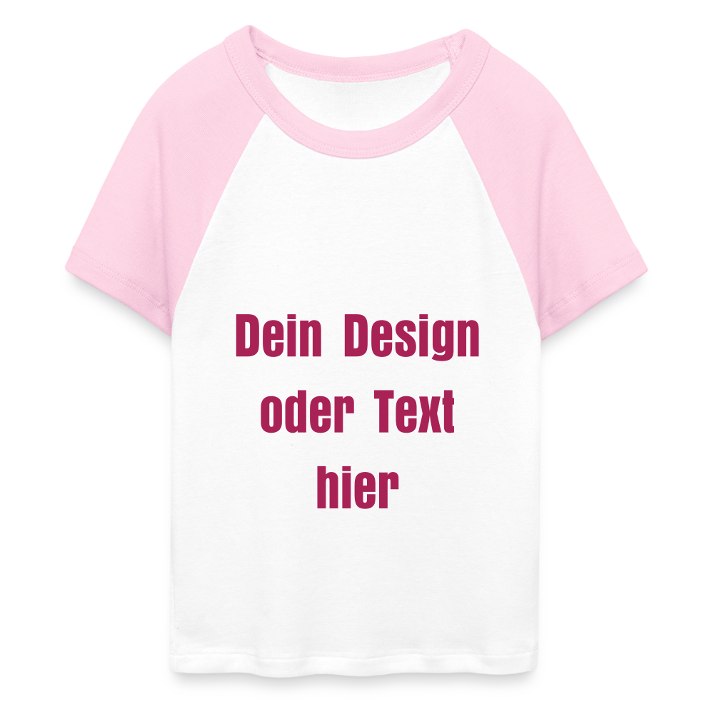 Frauen Cropped Baseball T-Shirt - personalisierbare Vorder- und Rückseite - Weiß/Pink