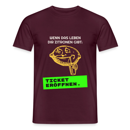 Wenn das Leben dir Zitronen gibt: Ticket eröffnen. Motiv-T-Shirt für Männer, Farbe Ziegelrot
