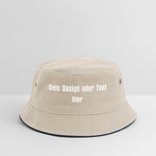 Kinder Bucket Hat - personalisierbar - Natur/Navy