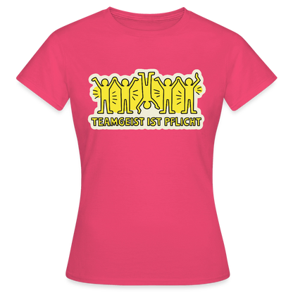 Teamgeist ist Pflicht. Pop-Art-Motiv Motiv-T-Shirt für Frauen, Farbe Azalea