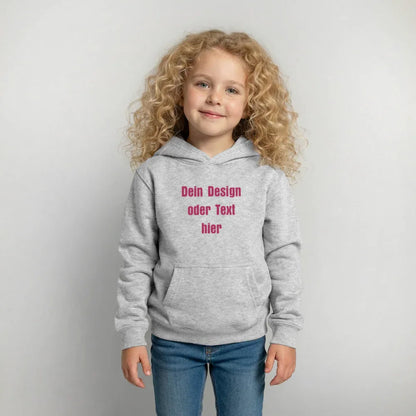 Kinder Hoodie - personalisierbare Vorder- und Rückseite - Hellgrau meliert