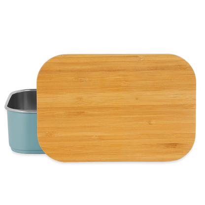 Lunch Box mit Bambusdeckel - personalisierbar - Hellblau
