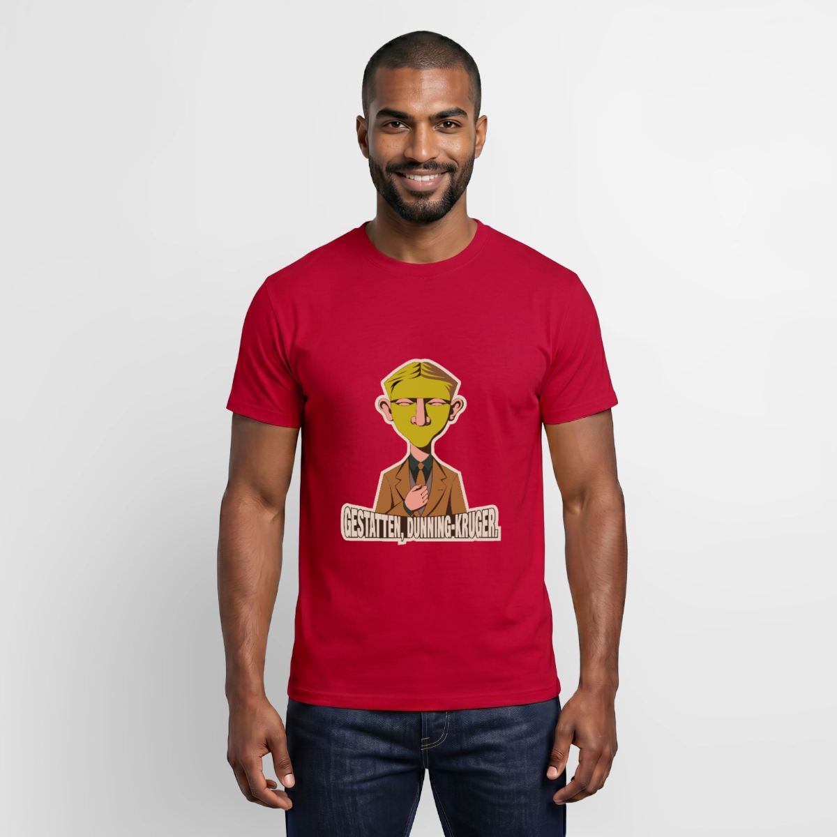 "Gestatten, Dunning-Kruger. Neue-Sachlichkeit-Motiv" Motiv-T-Shirt für Männer, Farbe Rot