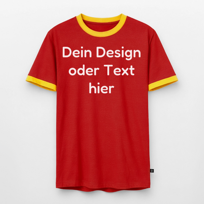Männer Kontrast-T-Shirt - personalisierbare Vorder- und Rückseite - Rot/Gelb 