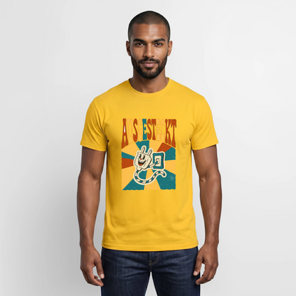 "Ausgesteckt. Midcentury-Motiv" Motiv-T-Shirt für Männer, Farbe Gelb