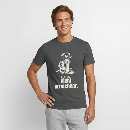 "In Rente. Nicht erreichbar. Strichzeichnung" Motiv-T-Shirt für Männer, Farbe Anthrazit