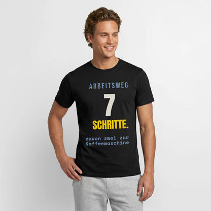 "Arbeitsweg: sieben Schritte" Motiv-T-Shirt für Männer, Farbe Schwarz, Model