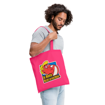 "In Rente. Nicht erreichbar. Popart-Motiv" Stoffbeutel, Farbe Azalea