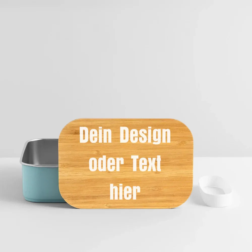 Lunch Box mit Bambusdeckel - personalisierbar - Hellblau