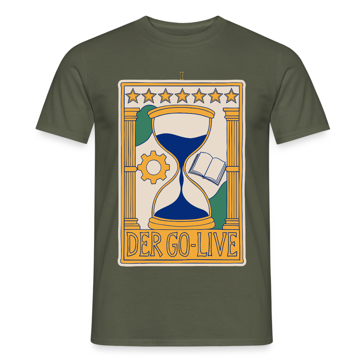 Der Go-Live. Tarot-Motiv Motiv-T-Shirt für Männer, Farbe Militärgrün