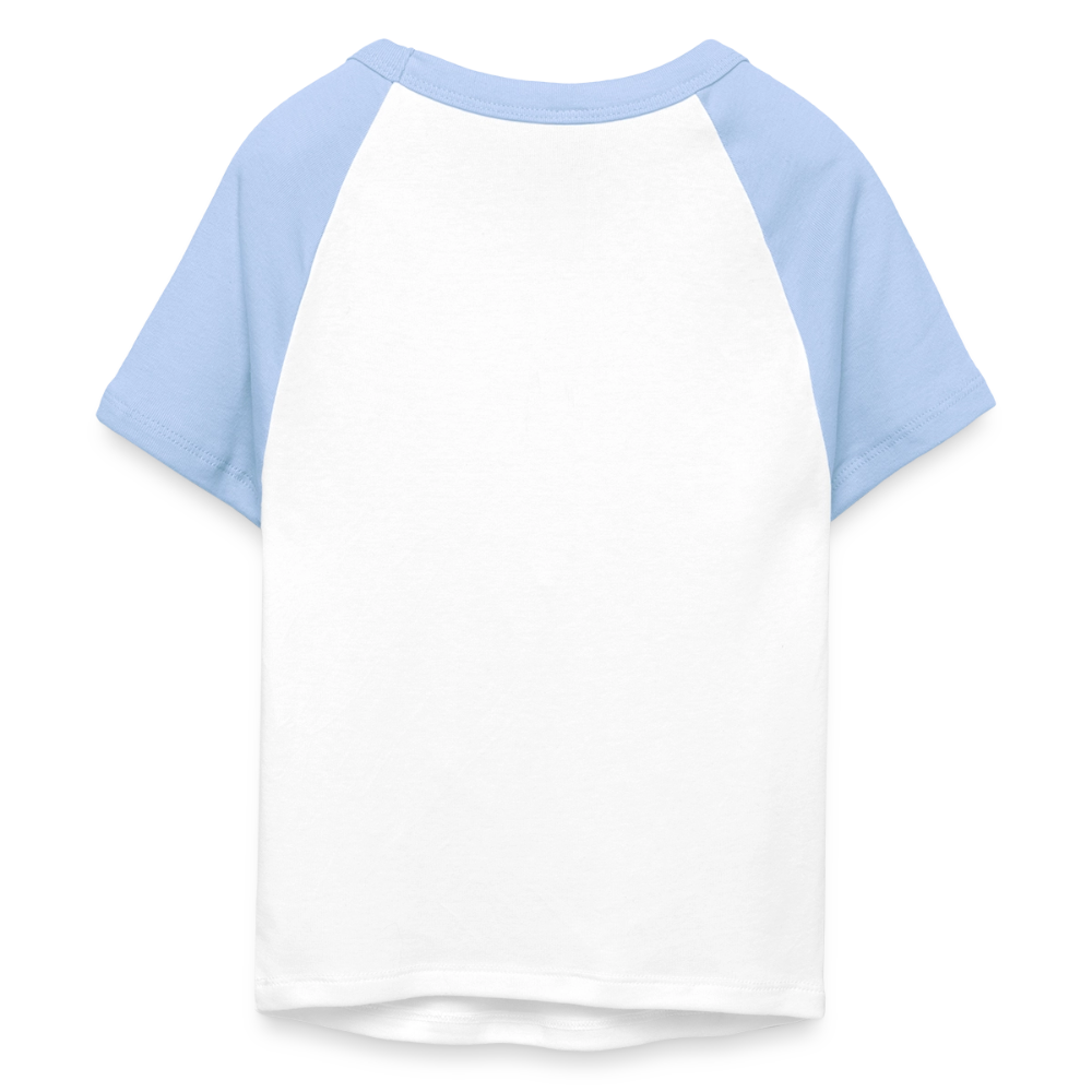 Frauen Cropped Baseball T-Shirt - personalisierbare Vorder- und Rückseite - Weiß/Hellblau