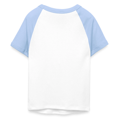 Frauen Cropped Baseball T-Shirt - personalisierbare Vorder- und Rückseite - Weiß/Hellblau