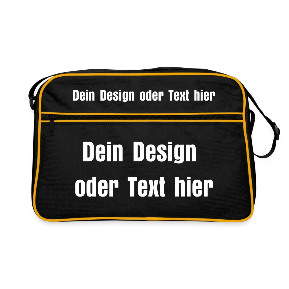 Retro Tasche mit Reißverschluss - personalisierbar - Schwarz/Gold