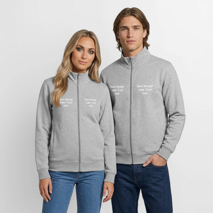Pullover mit Zip-Kragen für Sie und Ihn (Unisex) - personalisierbare Vorder- und Rückseite - Grau meliert