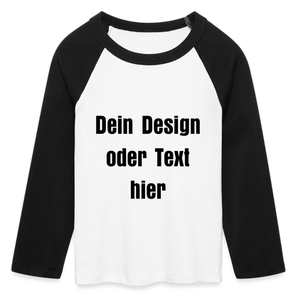 Frauen Cropped Baseball T-Shirt 3/4 Arm - personalisierbare Vorder- und Rückseite - Weiß/Schwarz