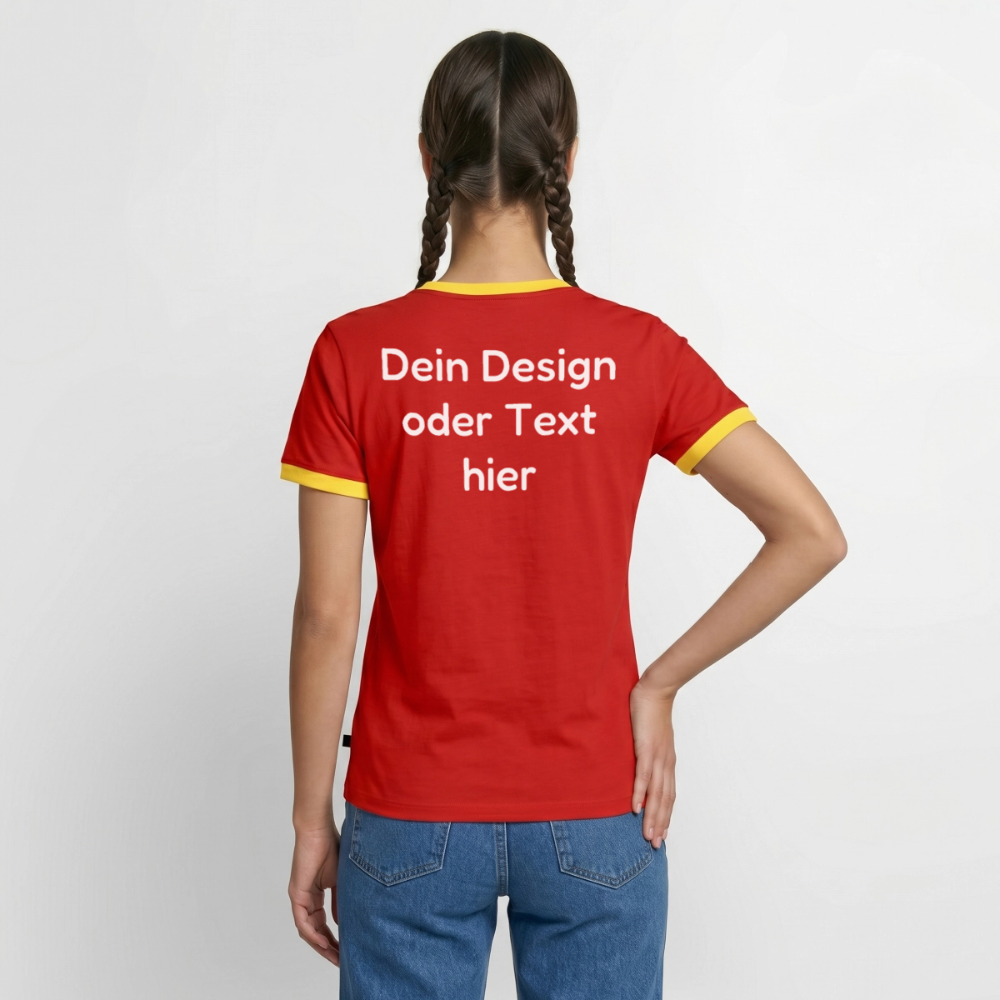 Männer Kontrast-T-Shirt - personalisierbare Vorder- und Rückseite - Rot/Gelb 