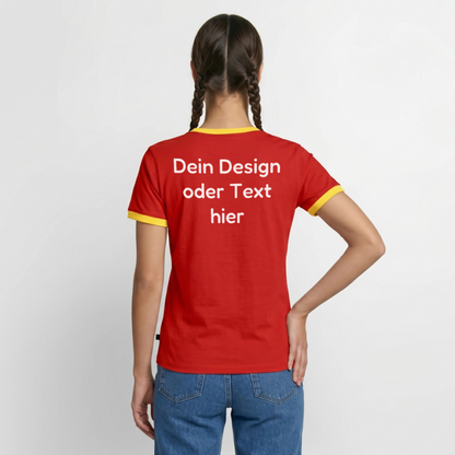 Männer Kontrast-T-Shirt - personalisierbare Vorder- und Rückseite - Rot/Gelb 