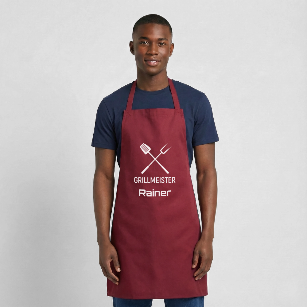 Koch- oder Grillschürze "Grillmeister" - personalisierbarer Name oder Text - Bordeaux