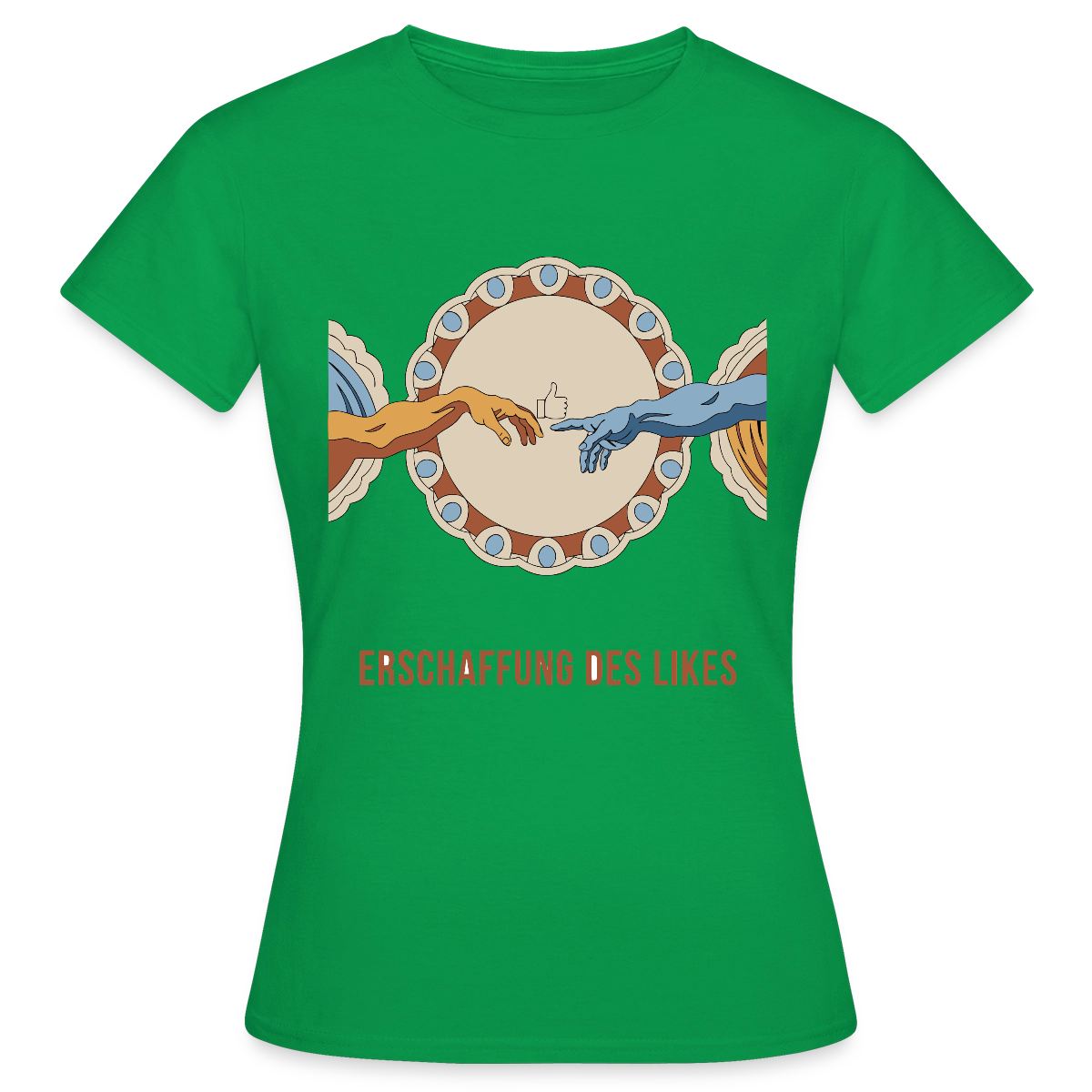 Erschaffung des Likes. Fresko-Motiv Motiv-T-Shirt für Frauen, Farbe Kelly Green