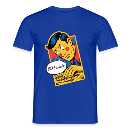 "ETA? Läuft! Popart-Motiv" Motiv-T-Shirt für Männer, Farbe Dunkelblau
