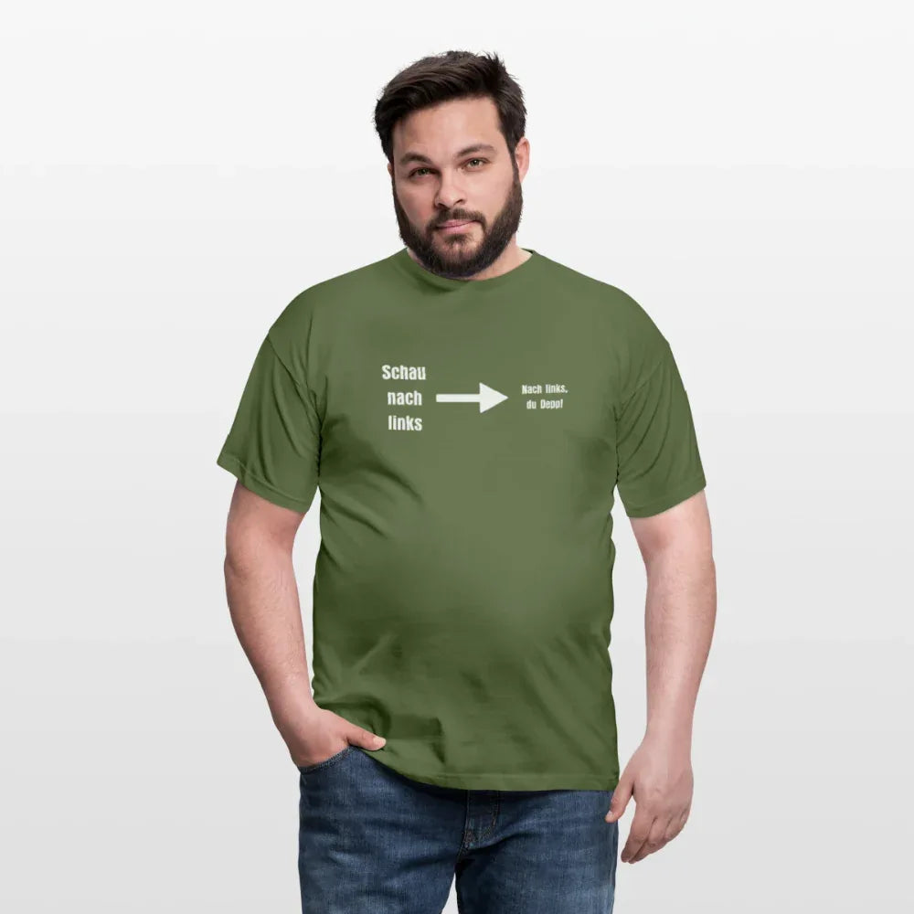 "Schau nach links" Motiv-T-Shirt für Männer - Militärgrün