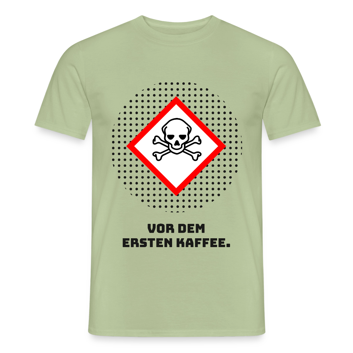 "Vor dem ersten Kaffee. Gefahrzeichen-Motiv" Motiv-T-Shirt für Männer, Farbe Sage
