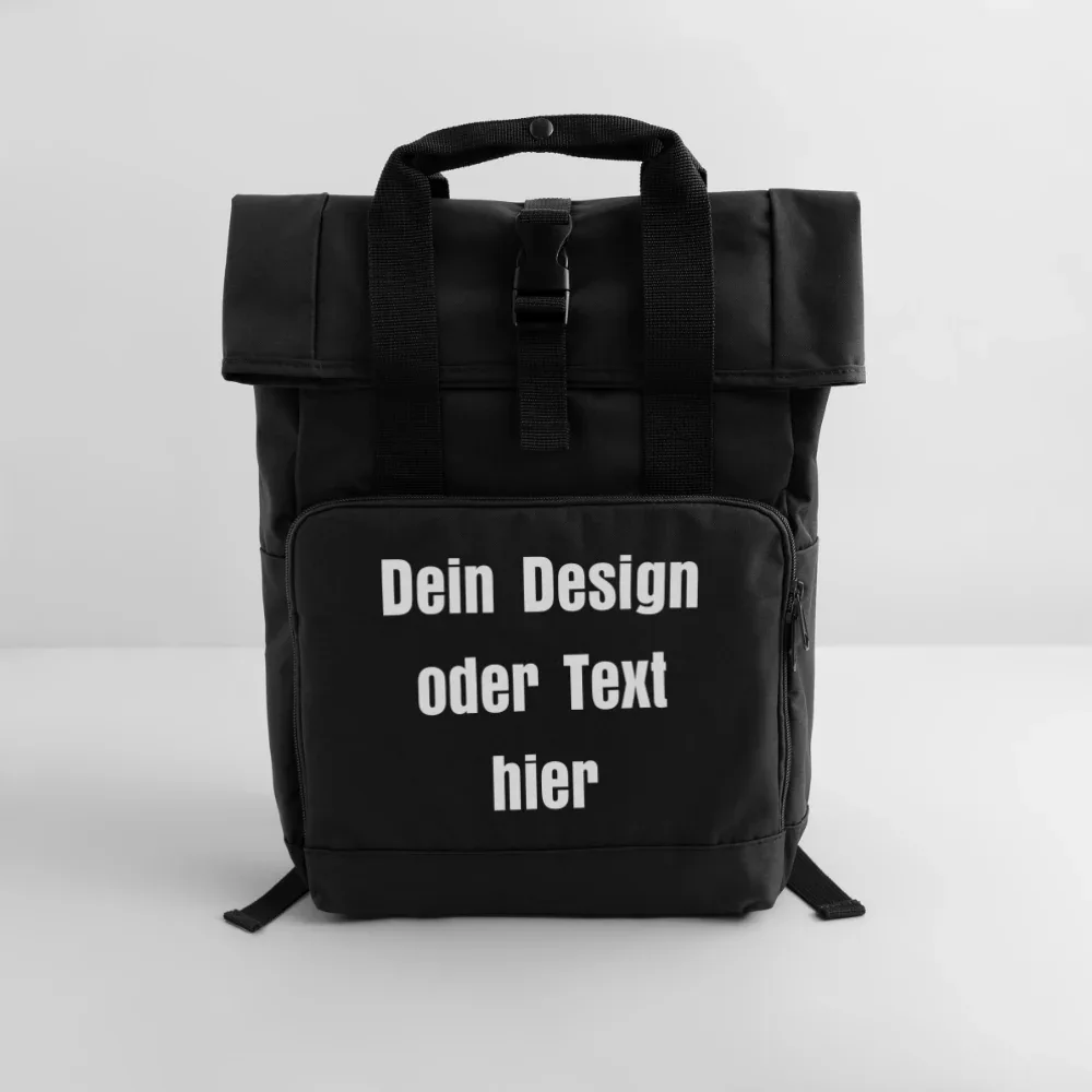 Rolltop Rucksack mit zwei Griffen - personalisierbar - Schwarz